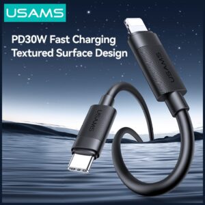 Kabelis USAMS U94 30W USB-C į Lightning 1m juodos spalvos - Image 2