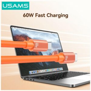 Cable USAMS U97 60W USB-C to USB-C handstrap 30cm oranžinės spalvos - Image 2