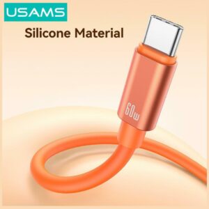 Cable USAMS U97 60W USB-C to USB-C handstrap 30cm oranžinės spalvos - Image 5