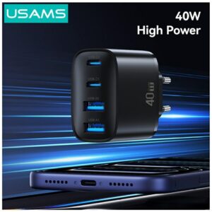 Laidinis įkroviklis USAMS T70 40W 2xUSB-A/2xUSB-C juodos spalvos - Image 3