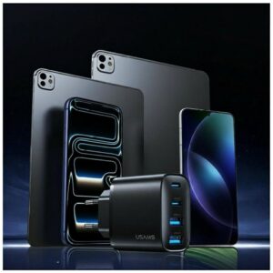 Laidinis įkroviklis USAMS T70 40W 2xUSB-A/2xUSB-C juodos spalvos - Image 4