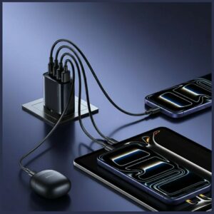 Laidinis įkroviklis USAMS T70 40W 2xUSB-A/2xUSB-C juodos spalvos - Image 5