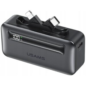 Powerbank USAMS XB-Series CD233 5000mAh PD 20W with cable USB-C / Lightning sidabro spalvos - Image 1
