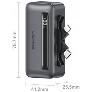 Powerbank USAMS XB-Series CD233 5000mAh PD 20W with cable USB-C / Lightning sidabro spalvos - Image 5