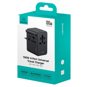 Adapter USAMS 4-in-1 Univesal kelioninis įkroviklis T72 65W US/AU/EU/UK juodos spalvos - Image 4