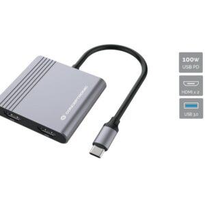 Conceptronic DONN13G knyginių kompiuterių dokas / jungčių replikatorius Vielinis USB 3.2 Gen 1 (3.1 Gen 1) Type-C Pilka