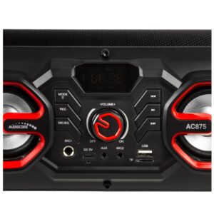 Audiocore AC875 Bazooka Nešiojamasis "Bluetooth" garsiakalbis "Boombox" 30W (20W + 5Wx2) IPX4 atsparus purslams / radijas / "microSD" / "Aux-In" / USB / apšvietimas / mikrofono prievadas - Image 2
