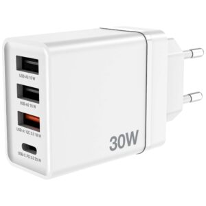 Verbatim 30W Laidinis įkroviklis 3xUSB-A/USB-C PD 3.0 CHR-30EU2 baltos spalvos 49701 - Image 1