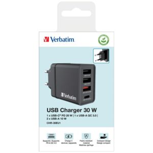 Verbatim 30W Laidinis įkroviklis 3xUSB-A/USB-C PD 3.0 CHR-30EU2 juodos spalvos 49700 - Image 4