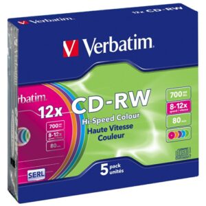 CD-RW Verbatim COLOUR SL 700MB 8-12X 5-pack Multicolor 43167 - Image 1
