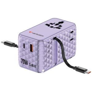Verbatim Travel Adapteris EU/UK/US GaN 1xUSB-C/1xUSB-A/2xUSB-C PD 70W purple 30188 - Image 1