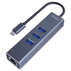Savio AK-57 USB-C - 3 x USB-A šakotuvas su RJ-45 Gigabit Ethernet adapteriu, 5000 Mbps, pilkos spalvos