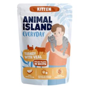 ANIMAL ISLAND Everyday Kitten Turkey with veal in broth - šlapias kačių maistas - 85g