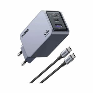 Ugreen Nexode Pro EU 3-Port GaN PD Fast Charger With USB-C Cable Universalus Juoda, Pilka AC Spartusis įkrovimas Vidaus