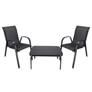 Extralink Black Forest Garden Furniture Set, Textilene Two Chairs + Black Table lauko baldų komplektas Juoda - Image 2