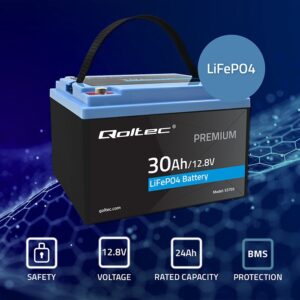 Qoltec 53703 LiFePO4 ličio geležies fosfato akumuliatorius | 12,8 V | 30 Ah | 384 Wh | BMS - Image 2