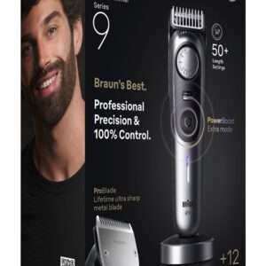 Braun BeardTrimmer 9 BT9560 Baterija 52 2 cm „Wet & Dry“ Juoda, Pilka - Image 3