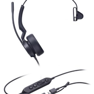 Yealink UH44 Mono Teams USB-C/A Laisvų rankų įranga Vielinis Su lankeliu Biuras / skambučių centras USB Type-C / USB Type-A Juoda