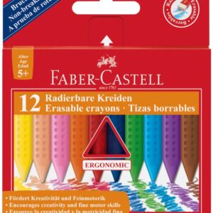 Plastikinės kreidelės Faber-Castell Grip, tribriaunės, 12 spalvų