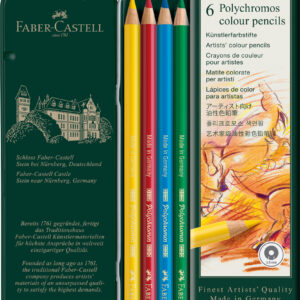 Spalvoti pieštukai Faber-Castell Polychromos, 6 spalvos, metalinėje dėžutėje