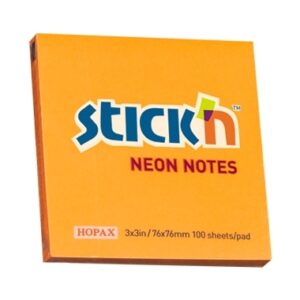 Lipnūs lapeliai Stick´N 21164, 76x76mm, 100 lapelių,neoninės  oranžinės spalvos