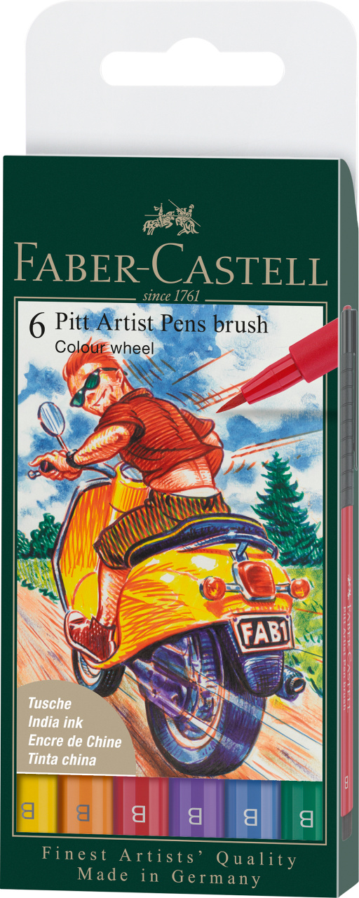167174_Pitt Artist Pen Brush India ink pen, wallet of 6, Col. wheel