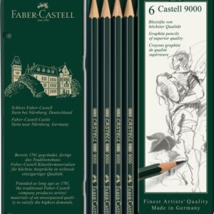 Pieštukai eskizavimui Faber-Castell 9000 Grafit Set, HB/B/2B/4B/6B/8B, 6 vnt.