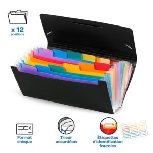 Dėklas dokumentams Viquel Rainbow, 26x13,5cm, 12 skyrelių, su gumelėmis, plastikinis, juodos spalvos - Image 3