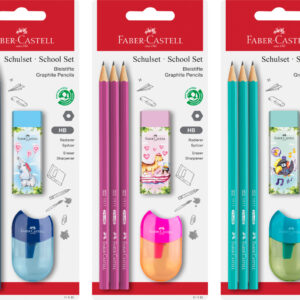 Pieštukų rinkinys Faber-Castell 1111 HB, 3 pieštukai, drožtukas ir trintukas, įvairių spalvų