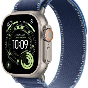 Apple Watch Ultra 3 GPS + Cellular 49mm Natural Titanium Case with Blue/Bright Blue Trail Loop - M/L, MEWU4QI/A