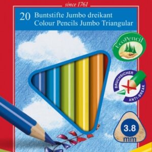 Spalvoti pieštukai Faber-Castell Junior Grip, tribriauniai, 20 spalvų, su drožtuku