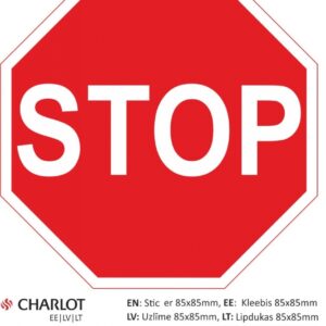 Informacinis lipdukas Charlot STOP, 85x85mm, raudonos spalvos, aštuonkampis