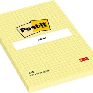 Lipnūs lapeliai Post-it, 102x152mm, langeliais, 100 lapelių, geltonos spalvos