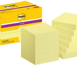Lipnūs lapeliai 3M Post-it® Super Sticky 47,6mmx47,6mm, 12 vnt. po 90 lapelių, geltonos spalvos