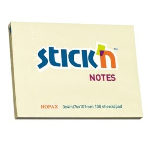 Lipnūs lapeliai Stick´N 21008, 76x102mm, geltonos spalvos, 100 lapelių