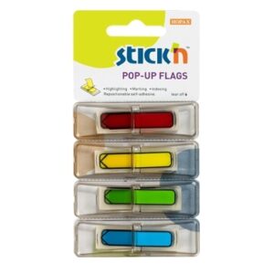 *Plastikiniai žymekliai Stick´N 26018, 45x12mm, strėlytės formos, 4 spalvos po 30 vnt.,blisteryje
