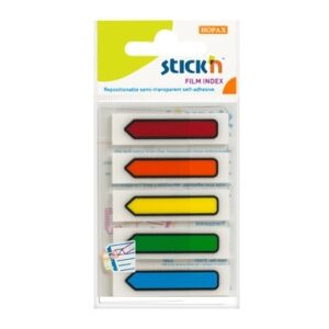 Plastikiniai žymekliai Stick´N 21464, 45x12mm, strėlytės formos, 5 ryškios spalvos po 20vnt., blisteryje
