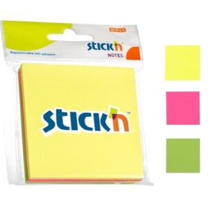 Lipnūs lapeliai Stick´N 21093, 76x76mm, 3x50 lapelių, 3 neoninės spalvos, blisteryje