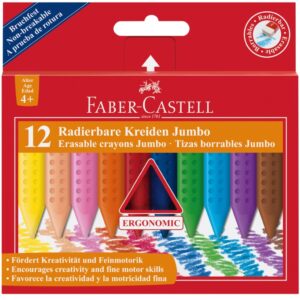 *Plastikinės kreidelės Faber-Castell Grip Jumbo, tribriaunės, 12 spalvų