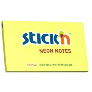 Lipnūs lapeliai Stick´N 21135, 76x127mm, 100 lapelių, neoninės geltonos spalvos
