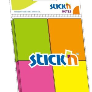 Lipnūs lapeliai StickN 21091, 38x51mm, 4 spalvos po 50vnt, įvairių neoninių spalvų, blisteryje