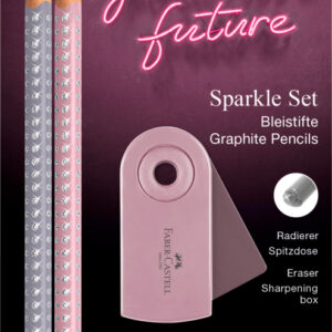 Pieštukų, trintuko ir drožtuko rinkinys Faber-Castell Sparkle rožiniai atspalviai