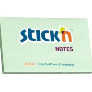 Lipnūs lapeliai Stick´N 21156, 76x127mm, 100 lapelių, šviesiai žalios spalvos