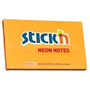 Lipnūs lapeliai Stick´N 21168, 76x127mm, 100 lapelių,neoninės oranžinės spalvos