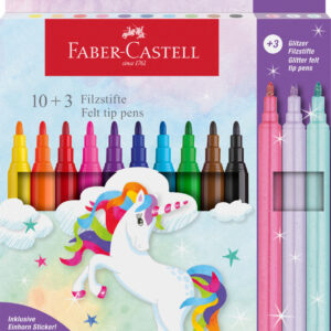 Flomasteriai Faber-Castell Unicorn, 10+3 spalvų + lipdukai