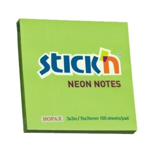 Lipnūs lapeliai Stick´N 21167, 76x76mm, 100 lapelių, neoninės žalios spalvos