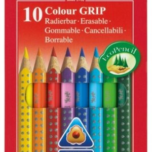 Spalvoti pieštukai Faber-Castell Grip 2001, tribriauniai, 10 spalvų su trintuku - Image 2