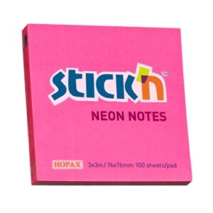 Lipnūs lapeliai Stick´N 21165, 76x76mm, 100 lapelių,neoninės rožinės spalvos