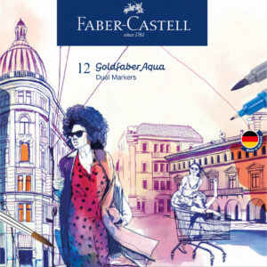 Dvipusiai rašikliai piešimui, akvareliniai, Faber-Castell Gofa Aqua, 12 spalvų