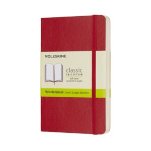 Užrašų knygutė Moleskine Classic 9x14cm, baltais lapais, minkštu viršeliu, raudonos spalvos